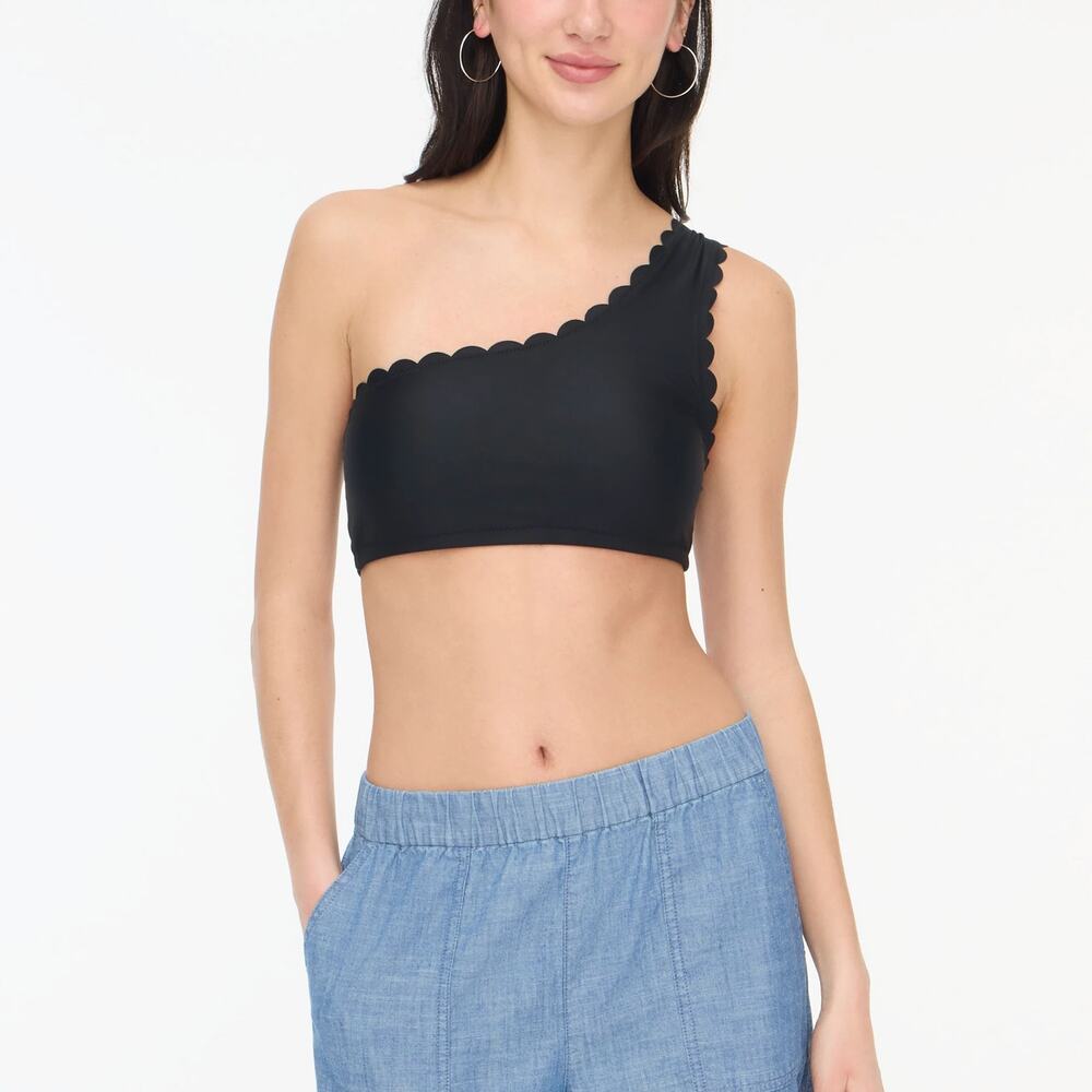 NWT J.Crew Factory Scalloped One-Shoulder Bikini Top Black Size Large